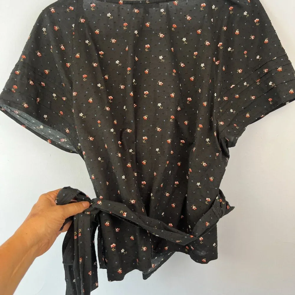 Madewell Black Floral Wrap Blouse
